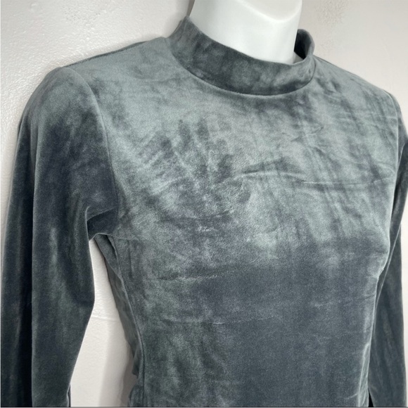 Grey Silver Velvet Long Sleeved Mock Neck Crop Top Spacecore Celestial - Picture 2 of 5